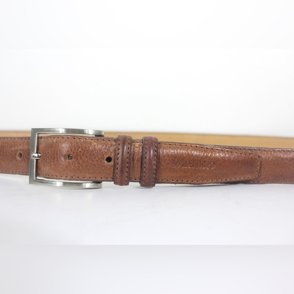 VALENTINO Italian Tan Leather Belt with Silver Buckle unisex